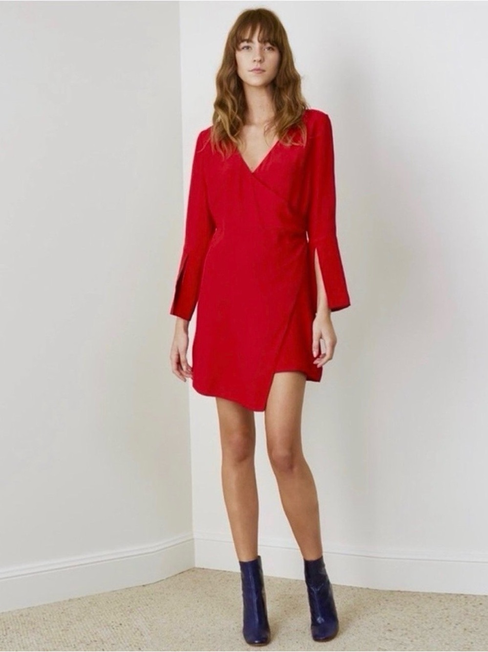 C/MEO Collective Red V-Neck Wrap Mini Dress